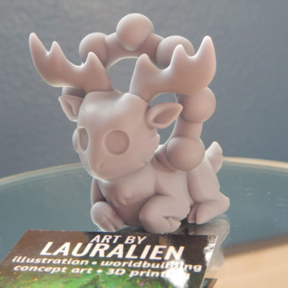 A small, unpainted figurine of SCP-2845: the Deer God